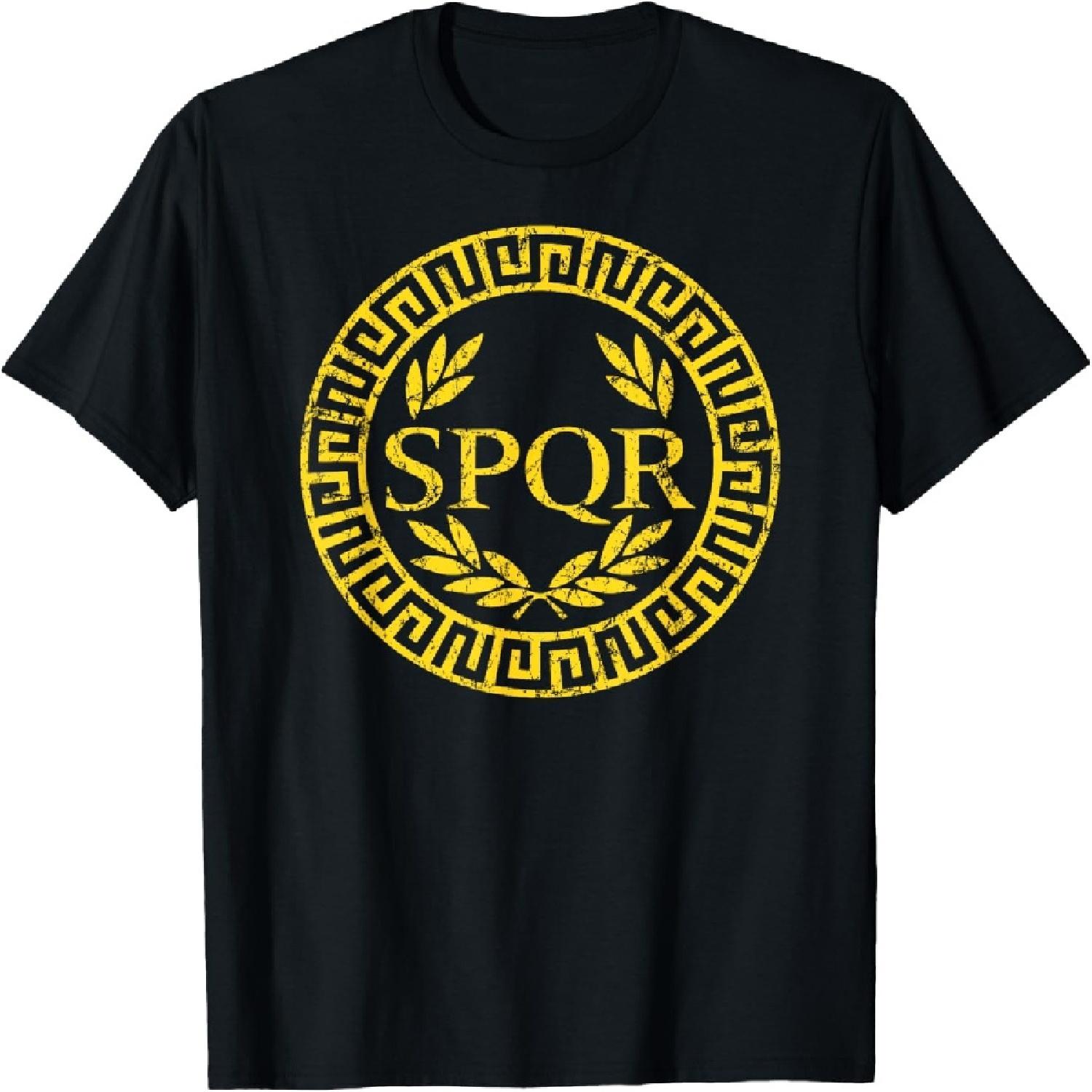SPQR Футболка с состаренным принтом и древним декоративным кольцом S