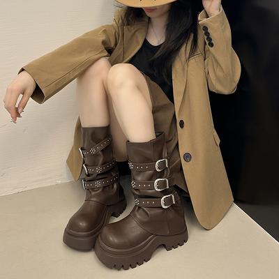 Sweet and Cool Black Martin Boots Women's 2025 Autumn New Thick-soled Heightening and Thin Boots Retro Versatile and Thin Short Boots