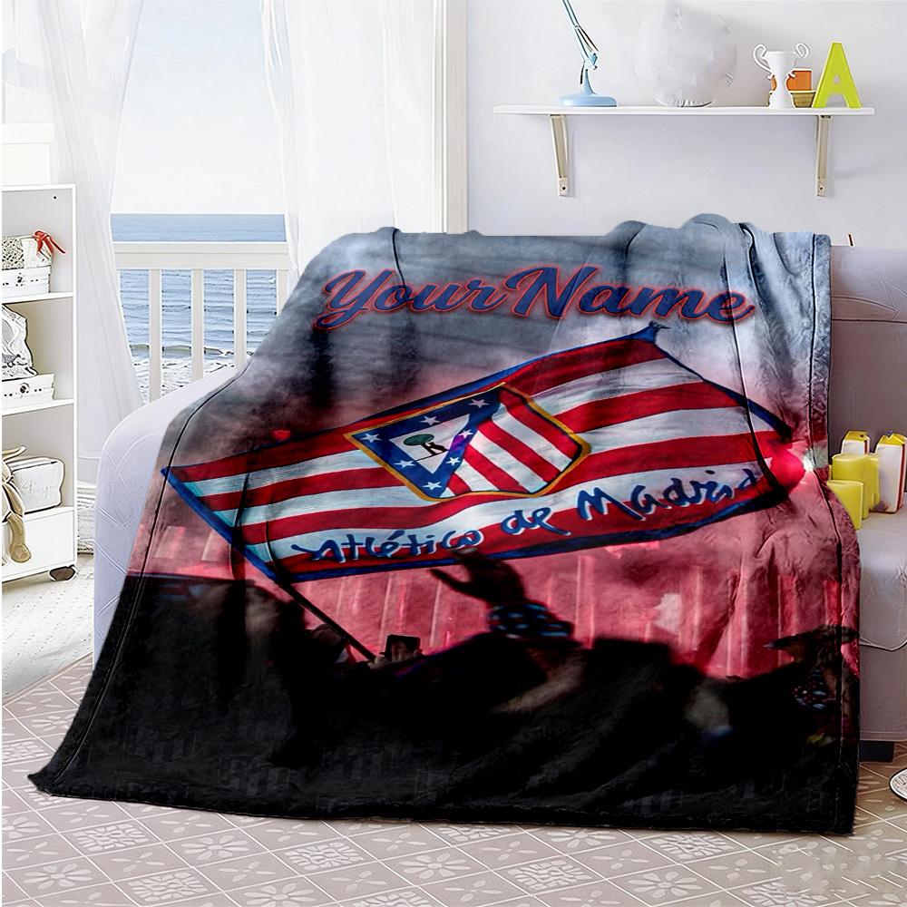 Atletico Madrid Customize Your Name Blanket Throw Customizable Blanket Soft Warm Cozy for Nap Couch Bedding Seaside Ideal for All Seasons
