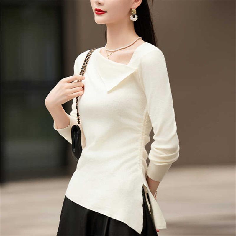 Design Sense Knitted Sweater Women's New Spring Autumn and Winter Fashion Slim Fit Inside and Outside Sweater Top