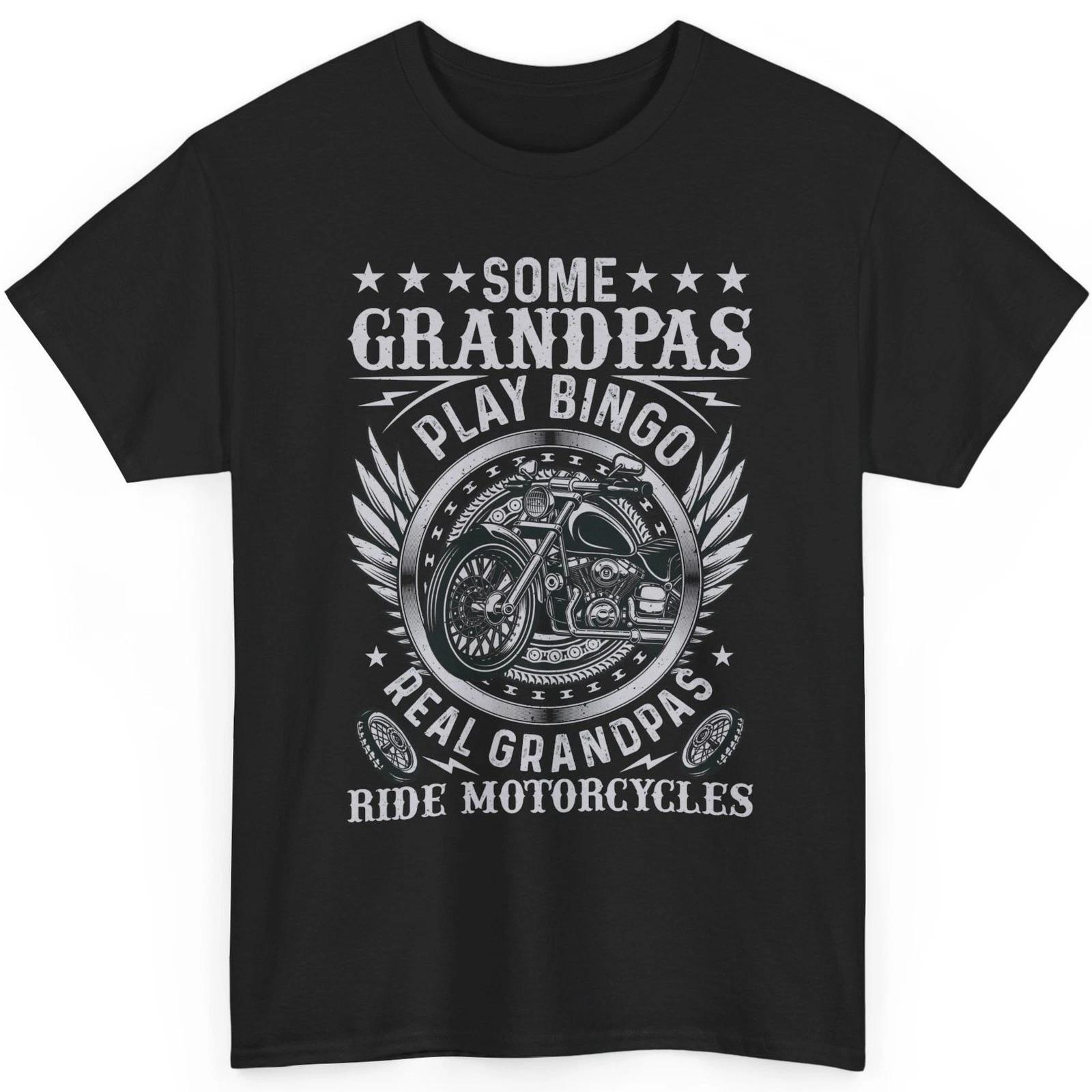 Grandpa Motorcycle T Shirt Biker Graphic Tee Real Grandpas Ride Bike Mens Top 2XL