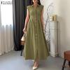 Women Casual Turn Down Collar Solid Color Loose Sleeveless Long Dress