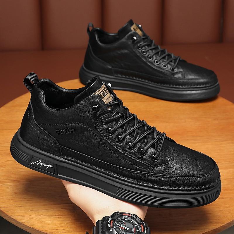 Spring men's shoes new breathable non-slip chef shoes men's trend versatile black leather shoes work shoes casual board shoes