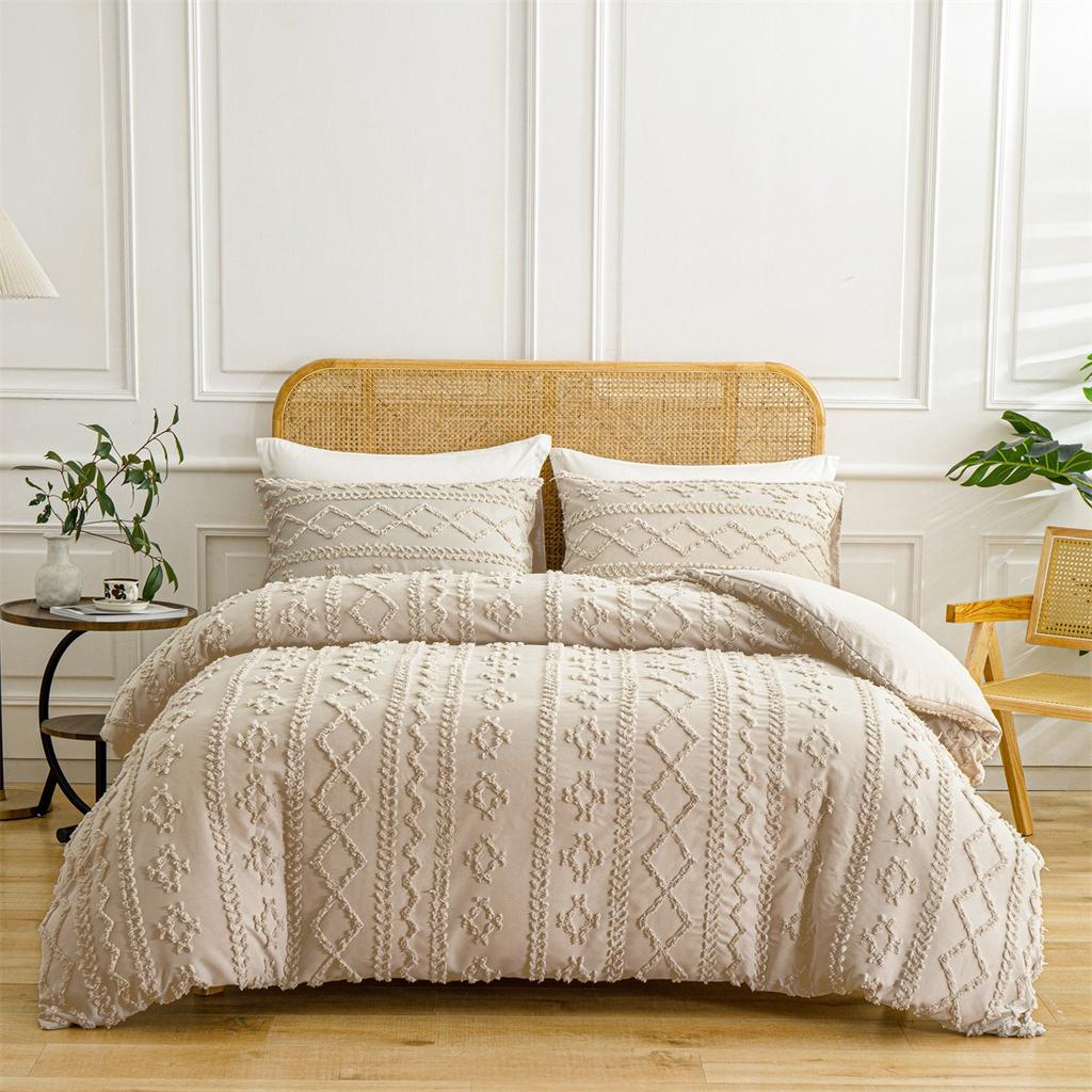 Soft and Warm Solid Color Bohemian Cut Flower Three Piece Set Includes 1 or 2 Pillowcases in Multiple Sizes for Winter Bedding