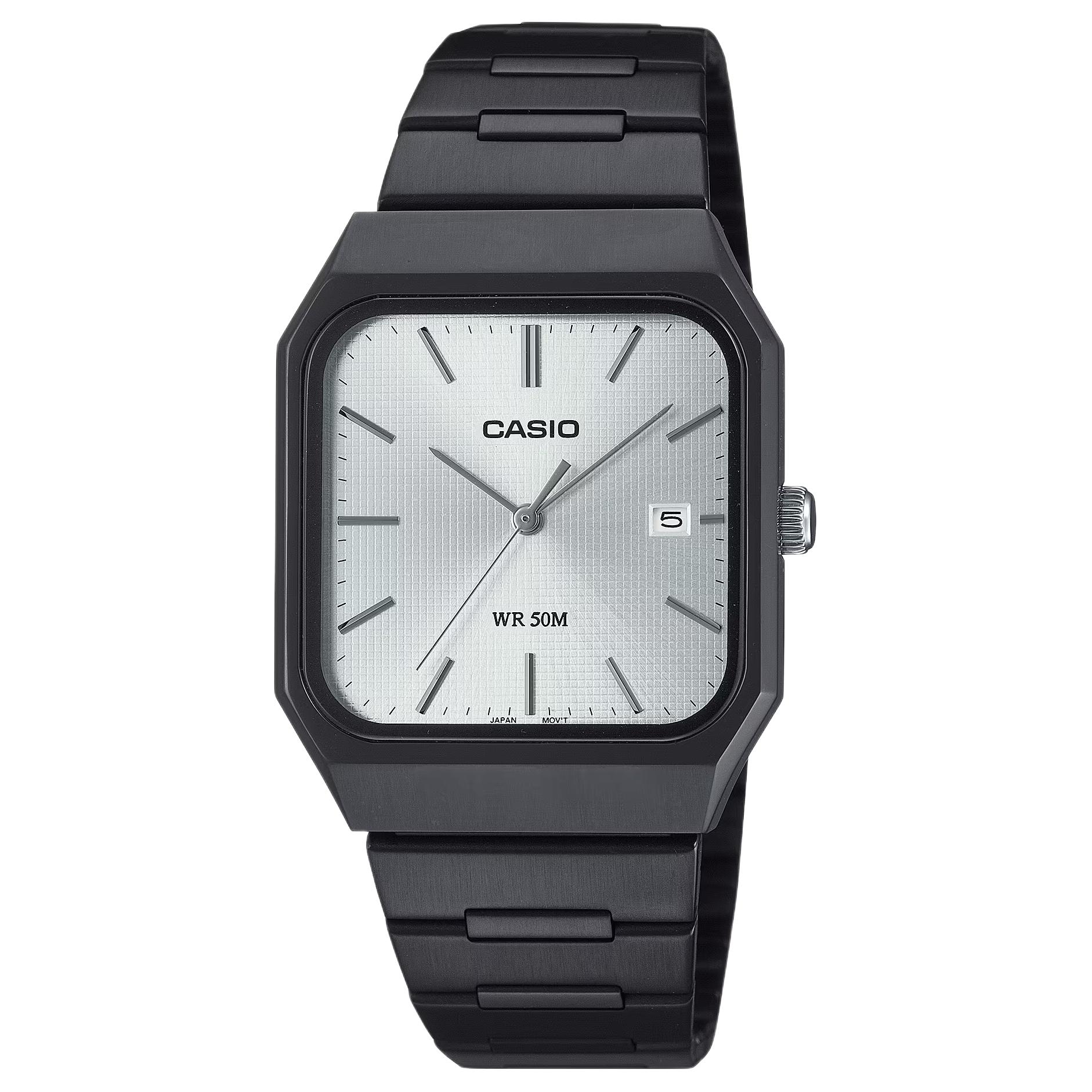

CASIO G SHOCK 50m Water Resistant Quartz Movement Stainless Steel Ion Plated Strap Watch Unisex MTP-B185B-7 Silver Dial