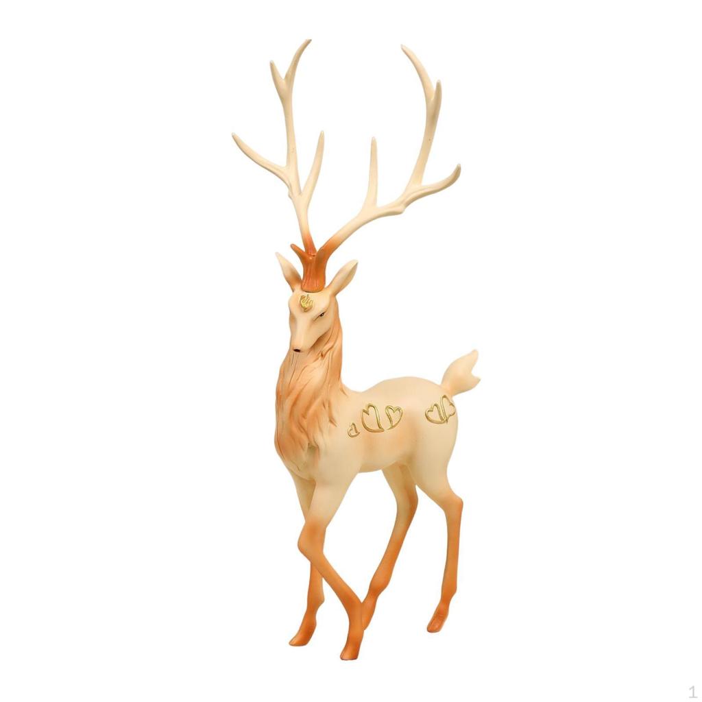 Elk Statue Figurine Animal Resin Figure Desktop Fengshui Ornament Home Decor Deer Sculpture Heart