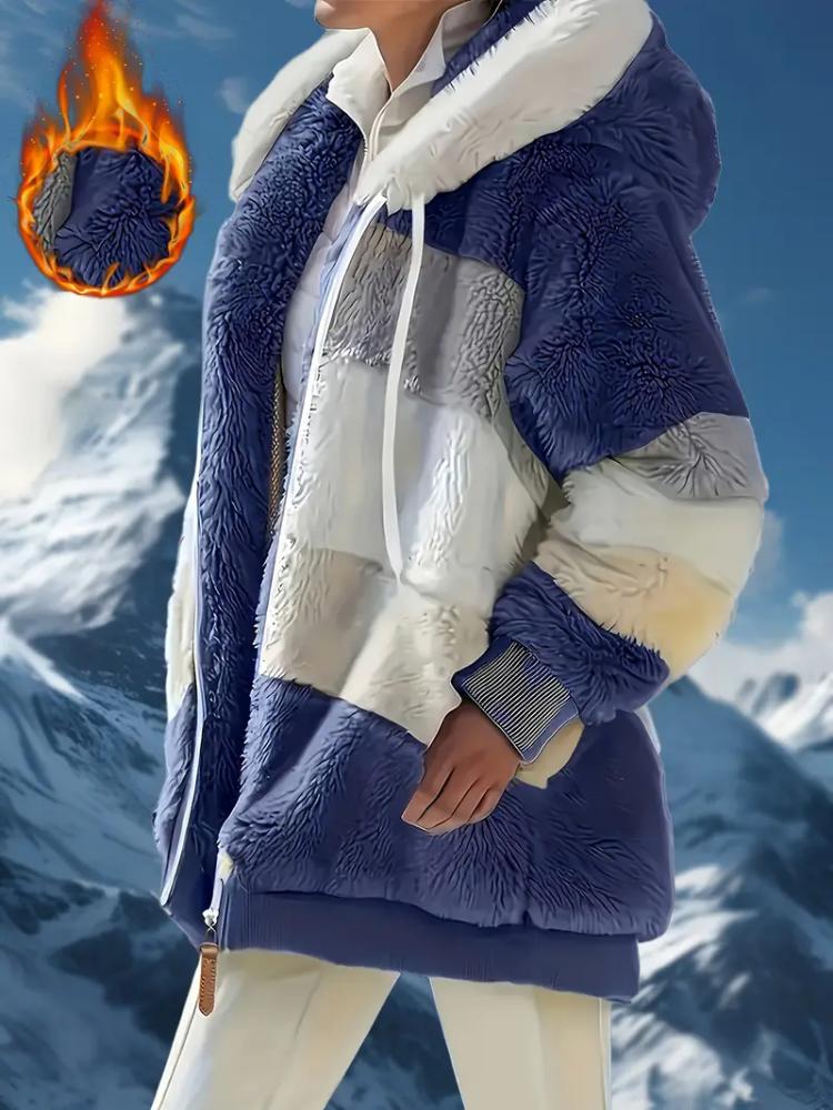 Women's Stylish Fleece-Lined Hooded Winter Coat with Zipper Pockets - Warm Plush,Casual Fall/Winter Jacket for Outdoor Comfort, Ladies Winter Coats