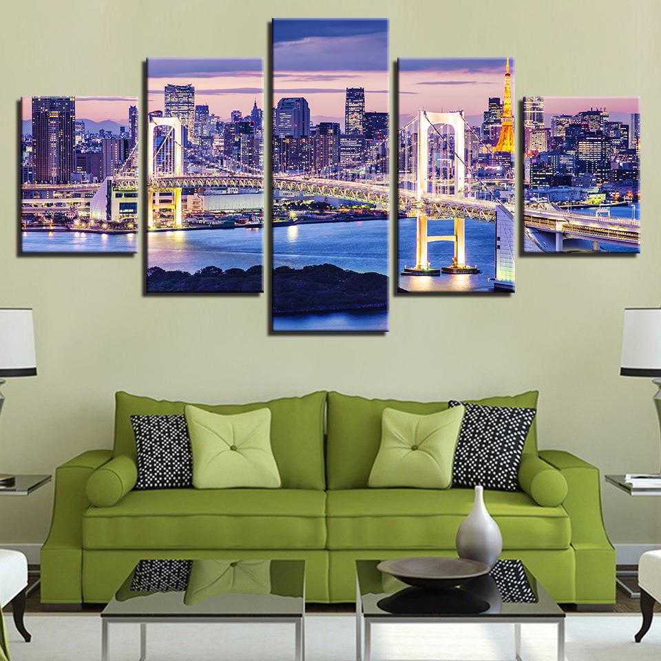 Wandkunst 5 der Stadt Sydney Nachtansicht Hausmalerei Modulare Bilder, Leinwanddekoration, Moderne HD-gedruckte Poster, Wohnzimmer