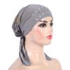 Fashion Gold Sequins Turban Hijab Cotton Solid Color Pull On Headwrap Breathable Soft Headscarf Hat