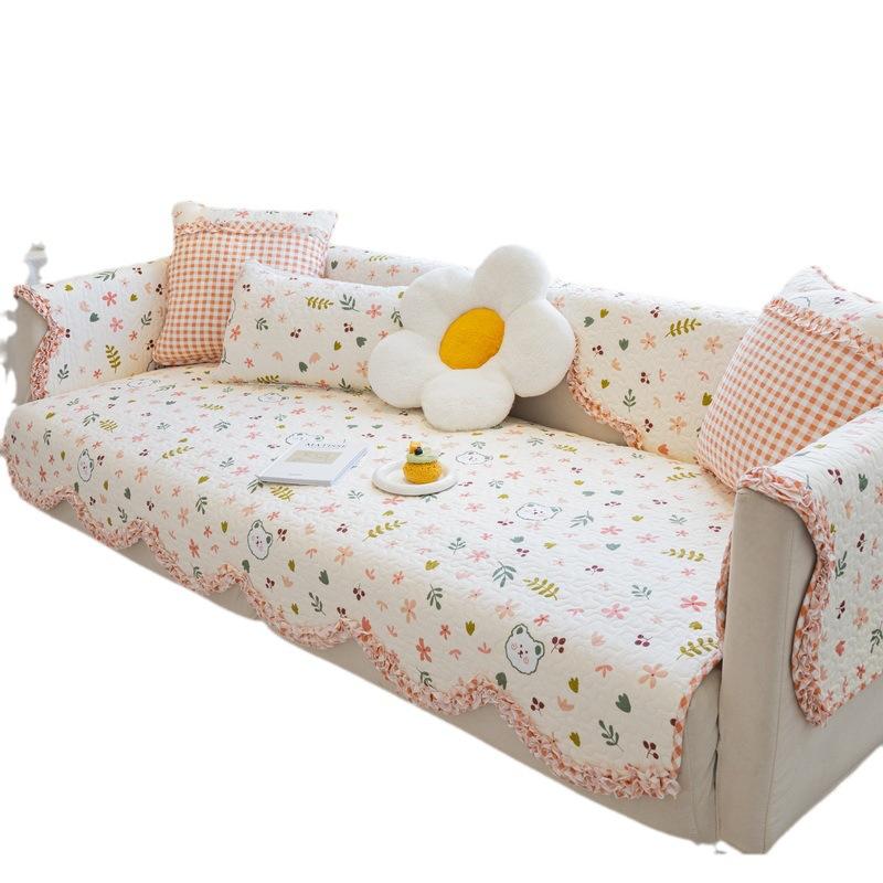 Pure Cotton Sofa Cushion Retro Small Floral Nordic Pastoral Fresh Pure Cotton Four-season Universal Non-slip Sofa Cushion Cover Cover