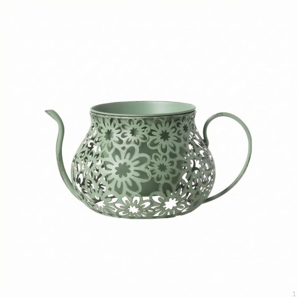 Metal Planter with Saucer Wrought Iron Look Decorative Flower Pot Vintage Style for Gardeners,