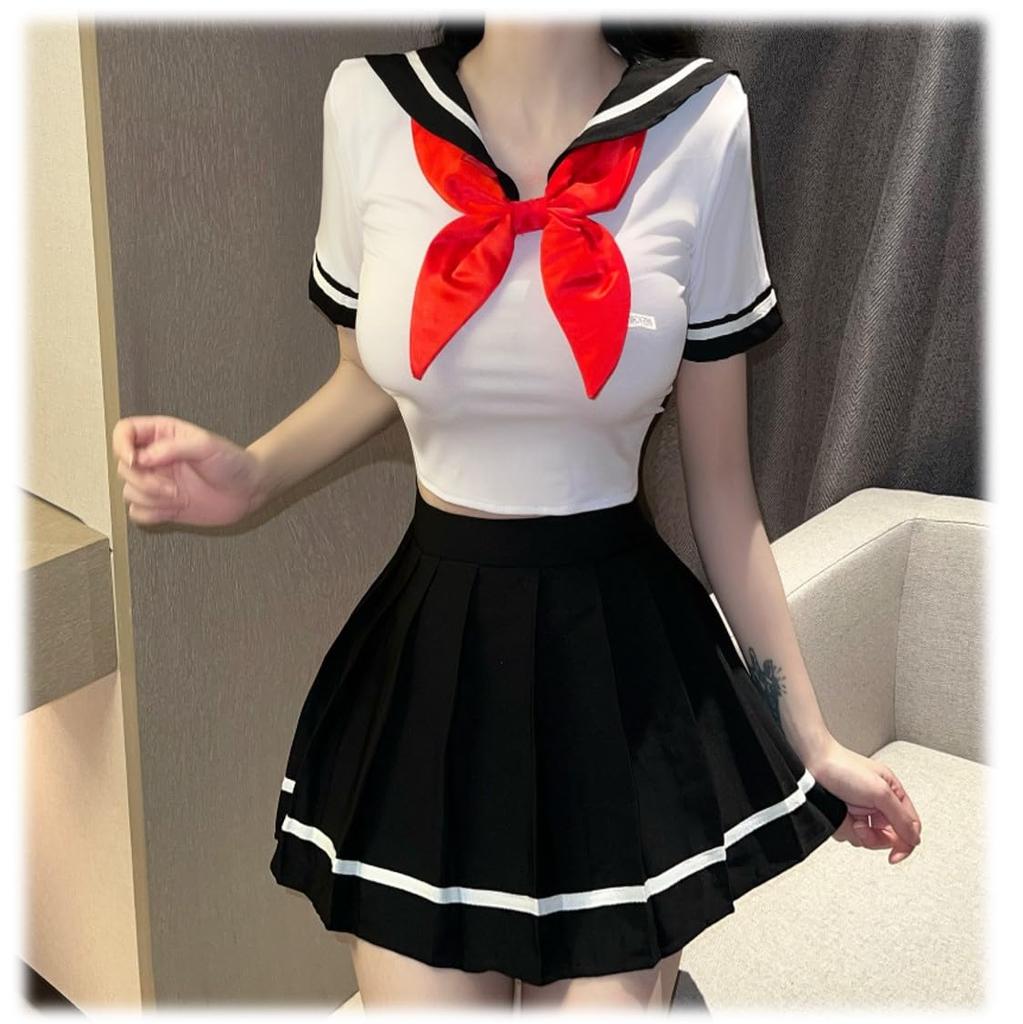 [ST TS] Sexy Sailor Uniform Cosplay Uniform Midriff-Baring Miniskirt for High School Students, JK, School Uniform, Cute and Cute for Adults (Red)