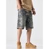 Foreign Trade Surplus Summer New Drawstring Denim Shorts for Men, Loose Straight Thin Camouflage Casual Knee-Length Shorts
