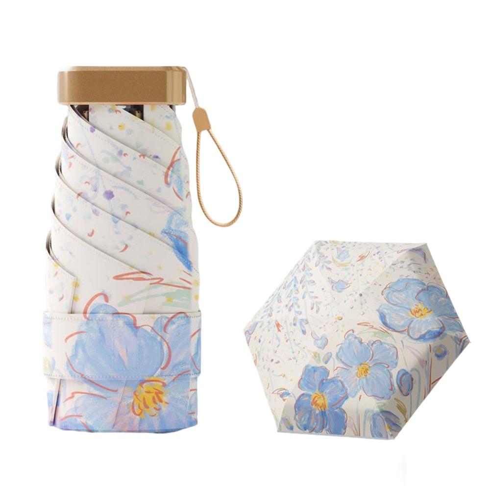 6 Ribs Design Sunscreen Umbrella Floral Pattern Rain Umbrella Portable Sunshade Umbrella Outdoor