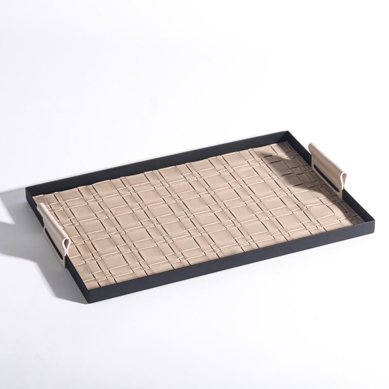 Light Luxury Entrance Hall Art Woven Leather Jewelry Storage Tray High-end Aromatherapy Leather Tray French Creative Jewelry Ornaments