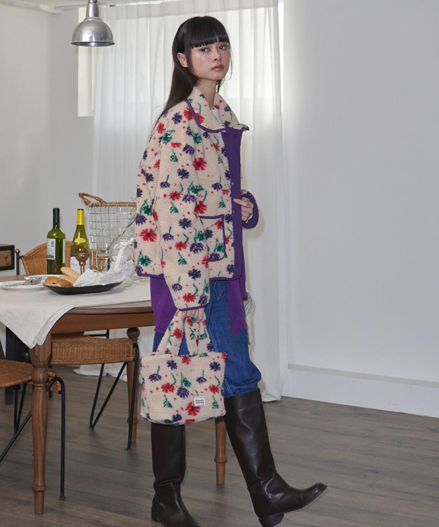 Opening Sunshine Flower Shearling Tote Bag_Beige