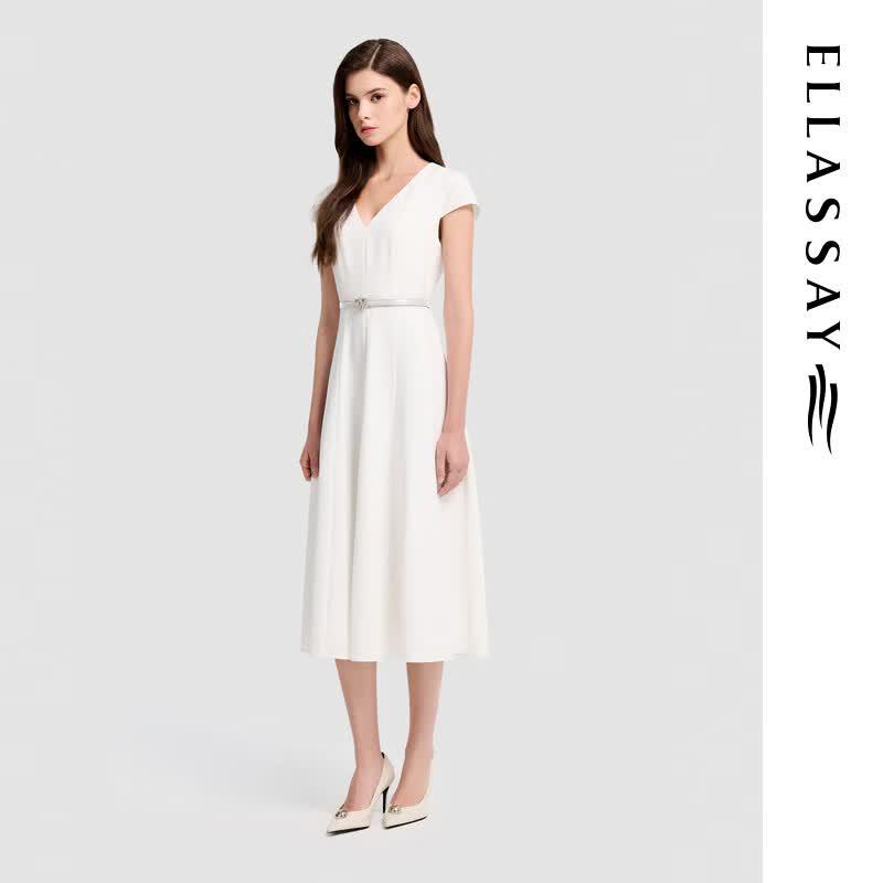 ELLASSAY 2026 Summer French Hepburn Style V-Neck Dress