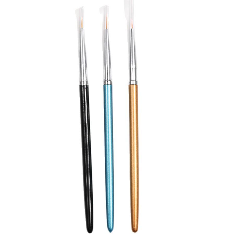 3-Piece Nail Art Fine Liner Brush Set with Metal Handle