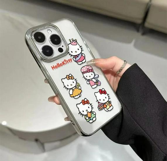 

Electroplated Silver Frame Fun Kitty Cat Case for Apple 17/16/15/14pro Max Apple 14 Pro
