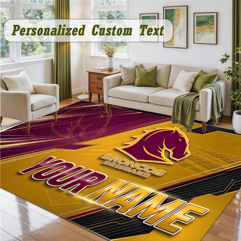 Crystal Velvet Square Rug Custom NameBrisbane Broncos Pattern Non Slip Home Floor Decor Rug