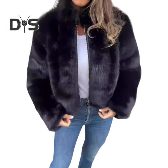 

Зимняя женская куртка из толстого искусственного меха, сохраняющая тепло, с высоким воротником, однотонная, с длинными рукавами, для дома, вечеринки, офиса, клуба, отпуска S