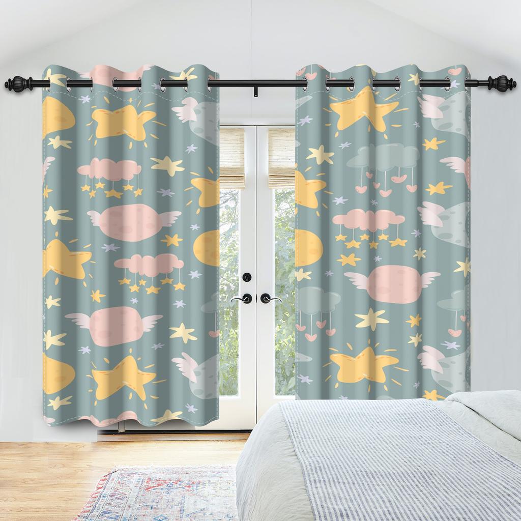 Set Of 2 Tropical Jungle Animal Pattern Curtains Cute Hippo Koala Parrot Design Kids Room Bedroom Living Curtain Darkening Polyester Ideal For Area