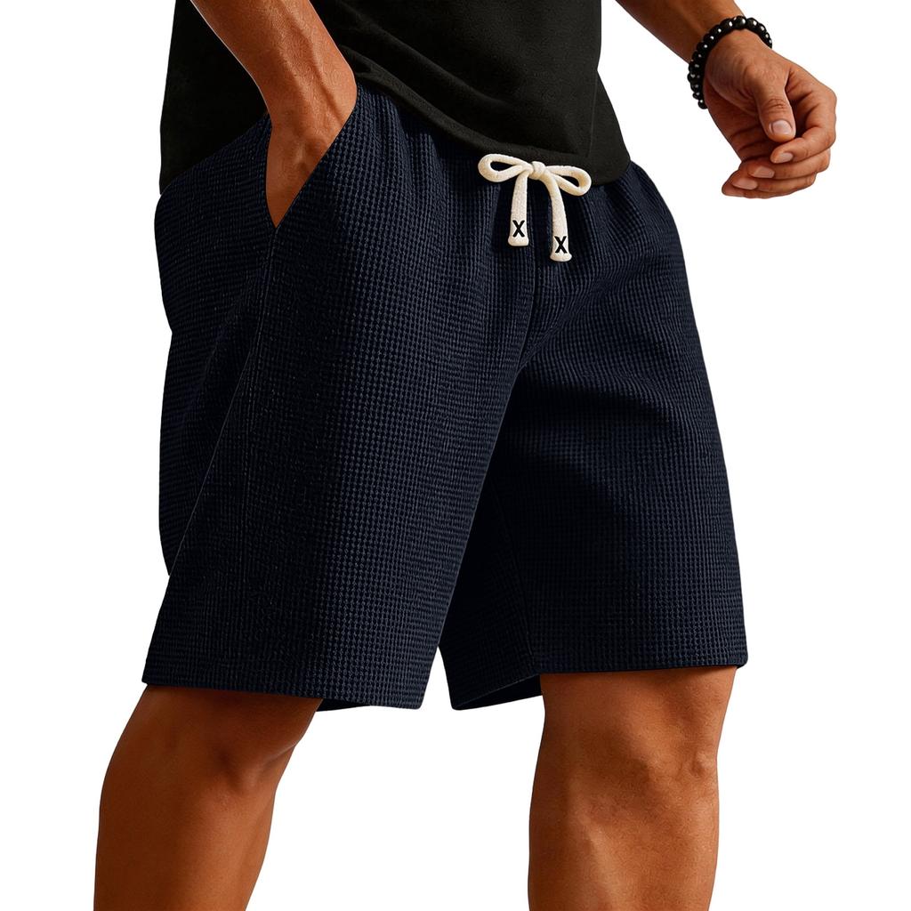 Mens Knit Sweat Shorts Casual Elastic Waist Stretch Workout Gym Shorts 7 inch Inseam Drawstring Running Shorts with Pockets