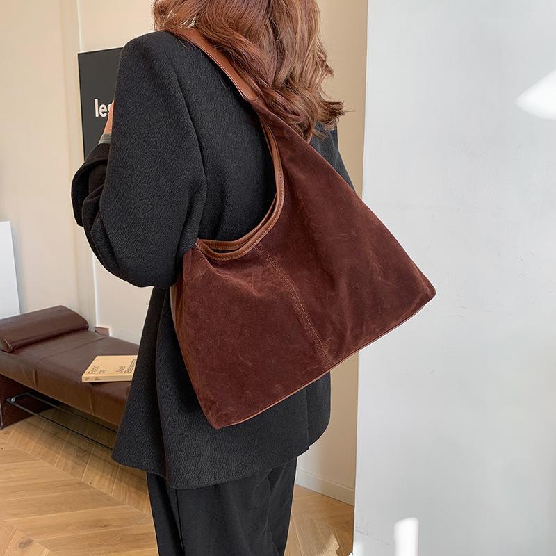 Handbag Solid Color Retro Simple Fashion Shoulder Bag Casual Texture Fashionable Large Capacity Tote Bag