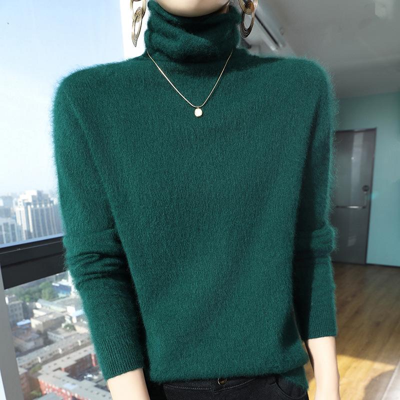 Women's Mink Cashmere Turtleneck Sweater - Short-Sleeved, Loose Fit, Autumn/Winter Warm Knitwear