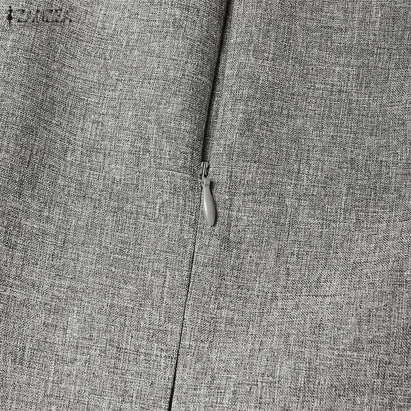 ZANZEA Damen Lässig Rundhals Sommer Kurzarm Elegantes Kleid