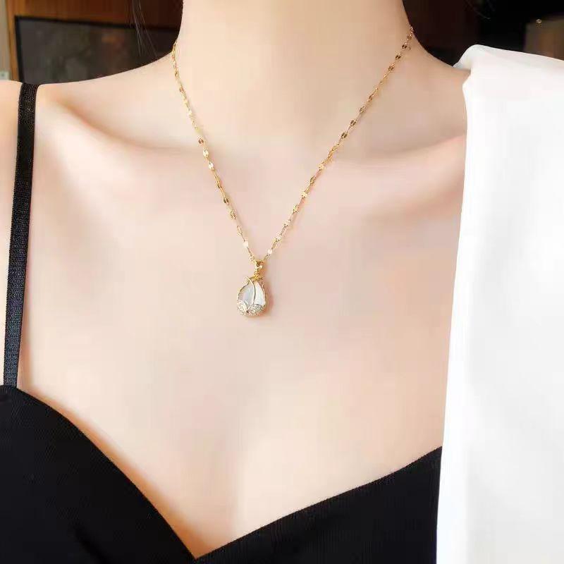 Opal Tulip Necklace Women'S Design Simple Versatile Zircon Pendant Clavicle Chain