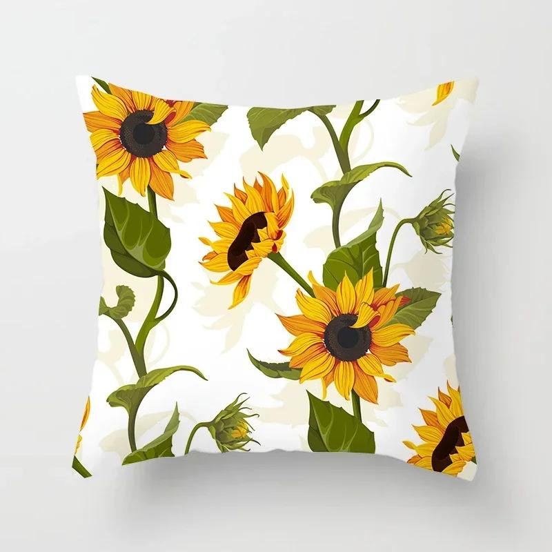 Sunflower Plants Pattern Decorative Cushions Pillowcase Polyester Cushion Cover Throw Pillow Sofa Decoration Pillowcover