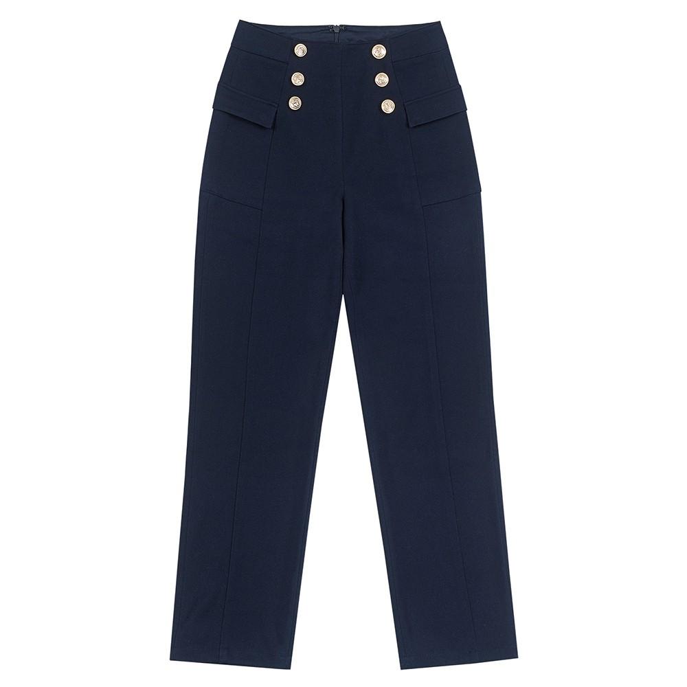MARTINE GOLF High-Waist Straight Fit Pants_Navy