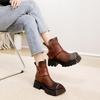 Johnature Genuine Leather Square Toe Short Boots Retro Thick Sole Thick Heels Women's Shoes