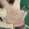Cute Heart Embroidery Mesh Pouch, Portable Cosmetic and Tissue Bag, Sweet Style Storage Organizer for Girls, Travel and Daily Use
