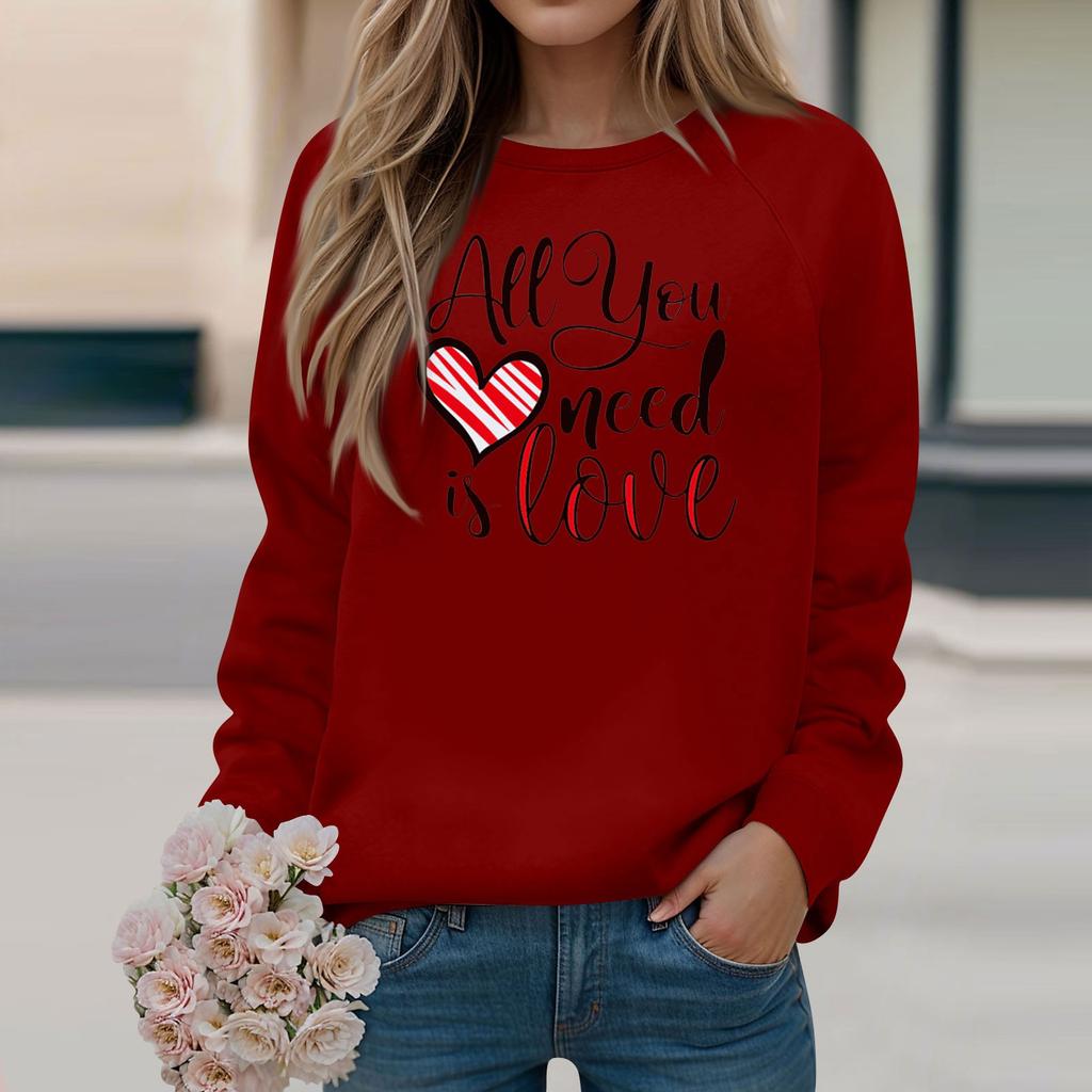 Ladies' Fashion And Leisure Long-sleeved Solid Color Valentine's Day Printed Round Neck Sweater Top