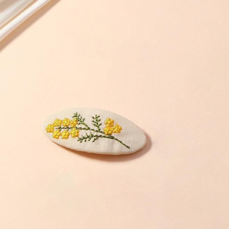 Fresh Fabric Hair Clip Embroidery Korean Style Bb Clip Leaf Retro Hair Pin Hair Decor For Daily Use