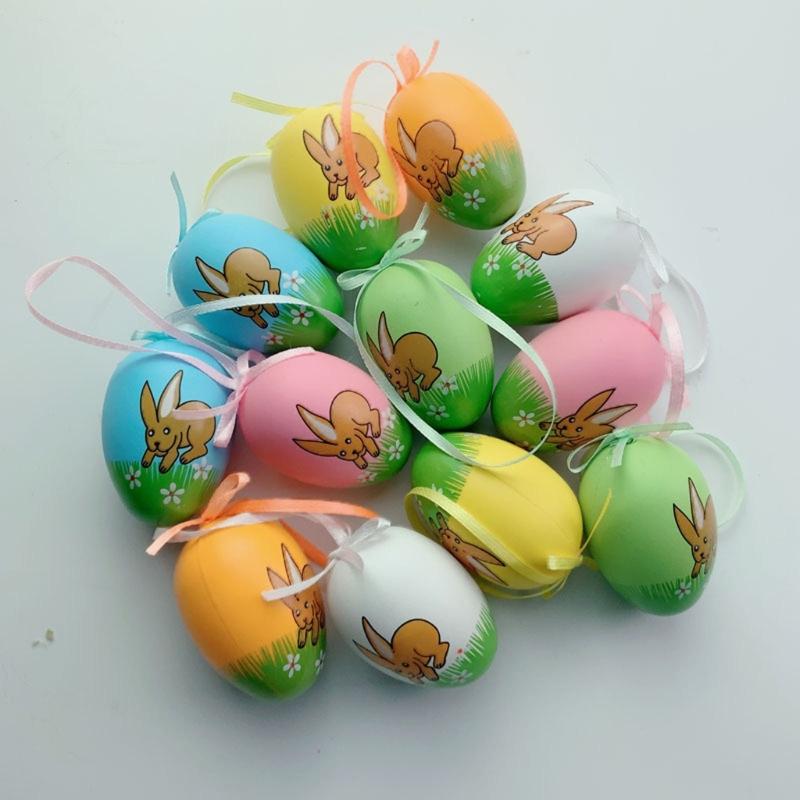 12Pcs Easter Colorful Eggs Handmade Art Ornament Decorative Crafts Supplies for Children Adults DIY Photo Props