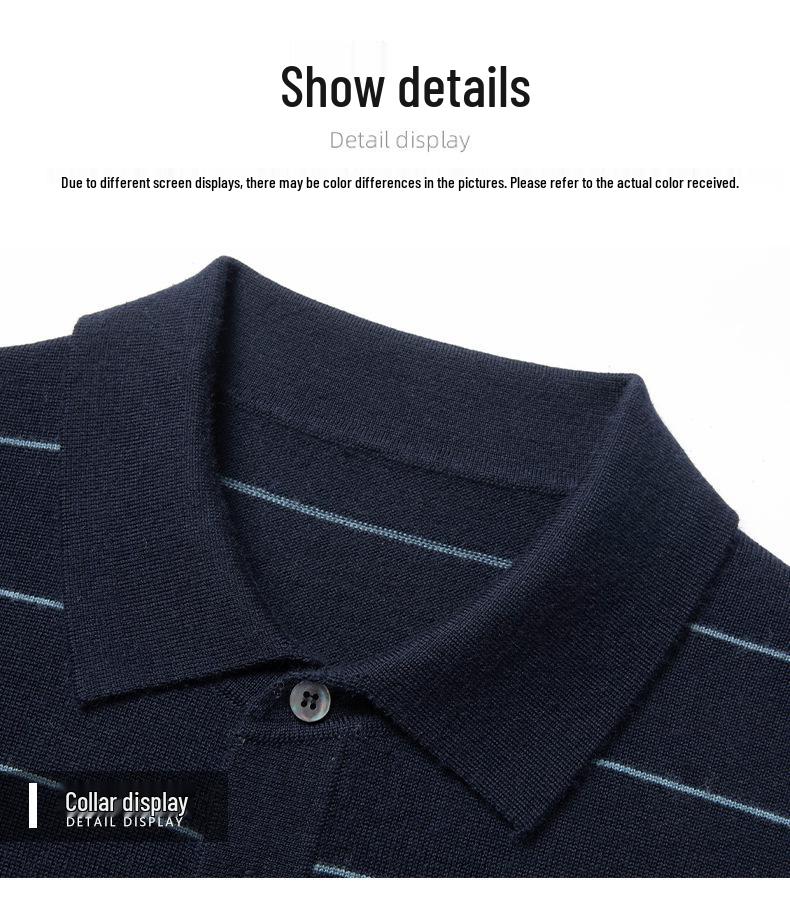 Men's Anti-Pilling Wool Lapel Sweater - Autumn/Winter Business Casual Knit Polo Shirt with Fashion Stripes