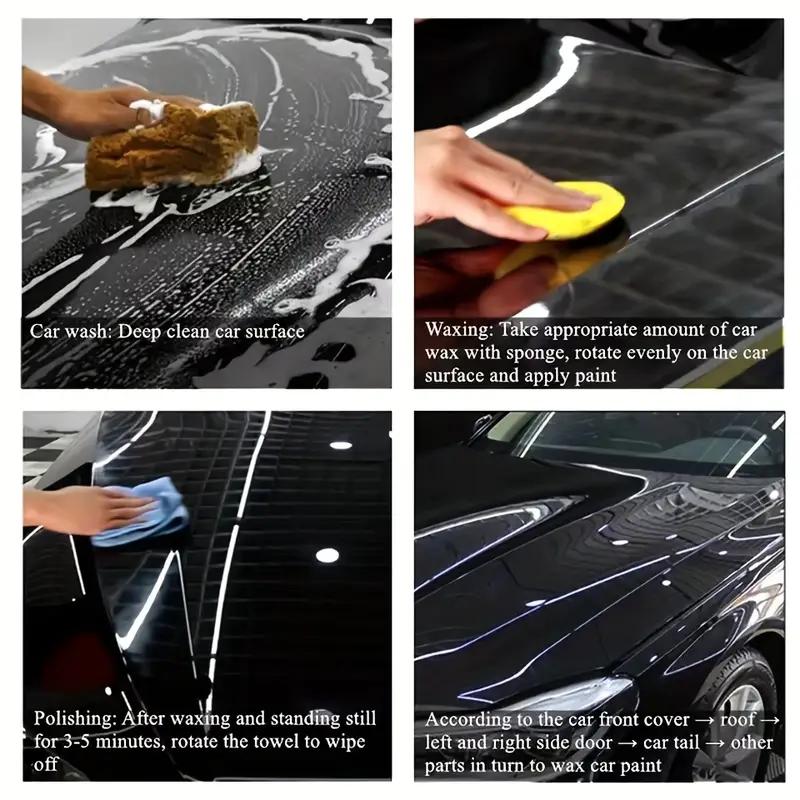 Black Car Wax with Sponge Crystal Plating, Waterproof and Hydrophobic Coating, Enhances Gloss and Protection, Easy To Use,