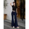 Summer high-waisted and slightly pulled jeans women's thin and high side rivet design sense retro Hong Kong style versatile trousers