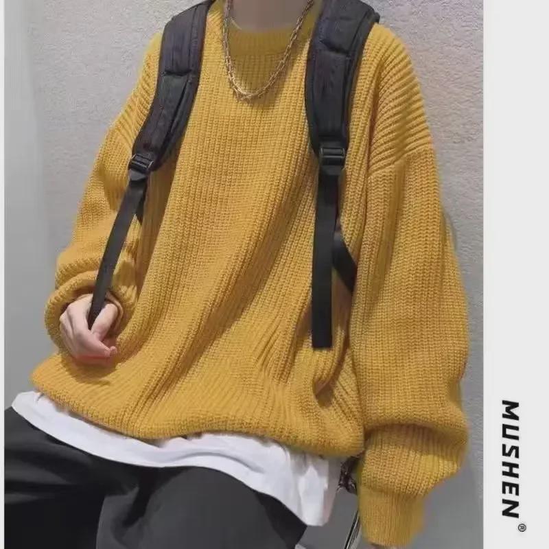 Men's 2023 Autumn/Winter Loose Round Neck Sweater - Casual, High-End, Simple Style for Couples