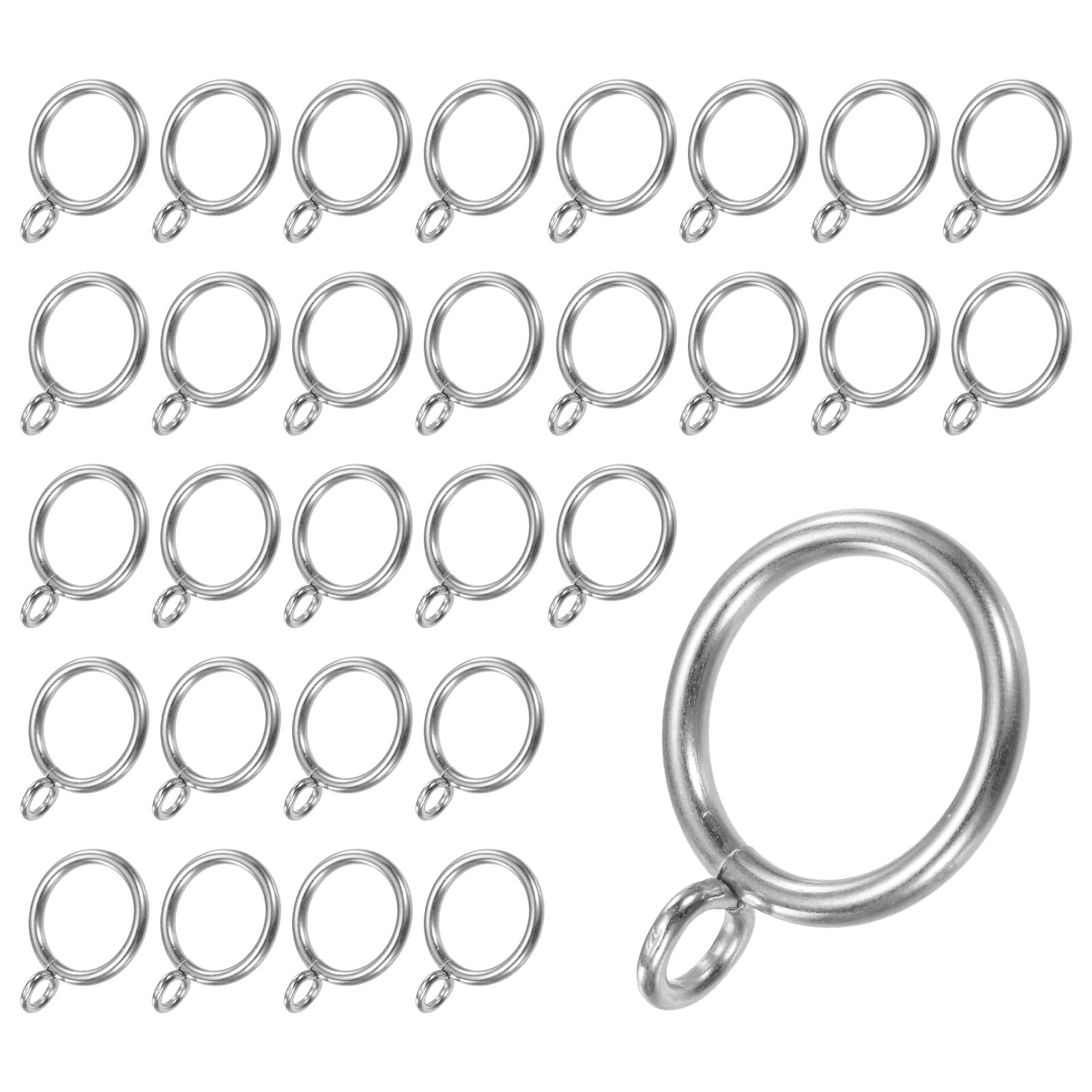 

METERXITY Silver Curtain Rings with Metal Curtain Rod Inner Diameter Drapery Rings for Hanging and Towels 30-Pack Eyelets, Rust-Resistant Rings, 1