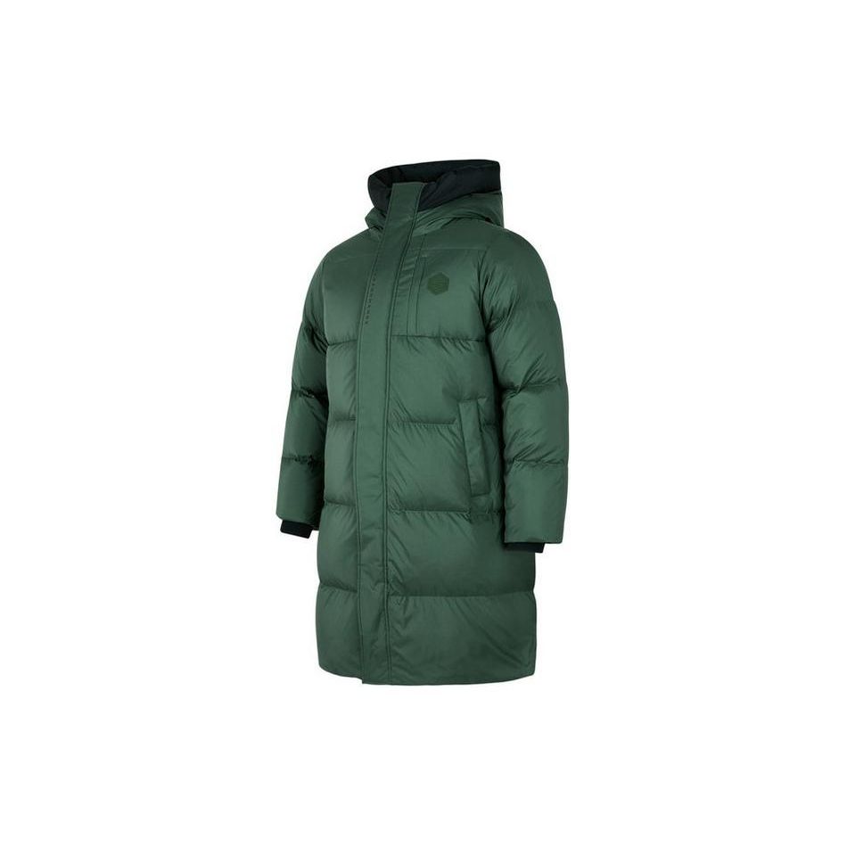 Skechers Solid Color Zipper Hooded Long Down Jacket Men outerwear Forest-Gray-Green P423M030-0379 M