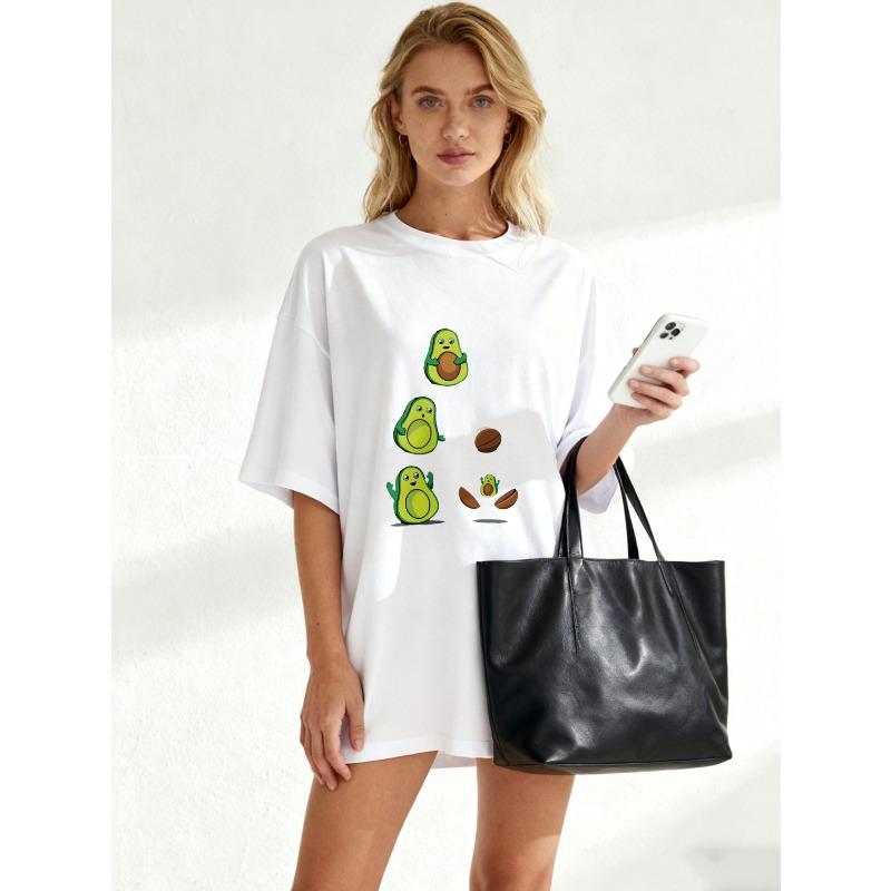 Oversized T Shirt Black Avocado Cartoon Print Summer Casual Wear