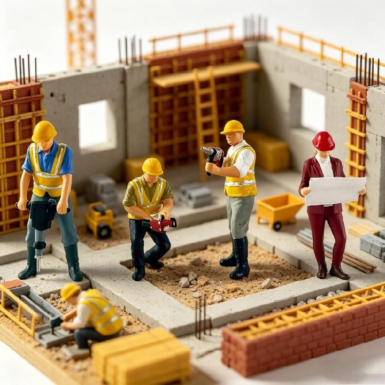 Miniatur 1:64er Maßstab Bauarbeiter Figur Harzmodelle Dioramen Figur Realistische Requisiten Ornamente Geschenk