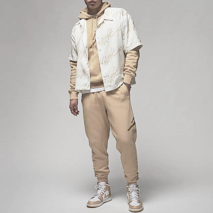 Jordan Essentials Logo Print Fleece-Lined Casual Drawstring Joggers Men Bottoms Maize FD7346-200