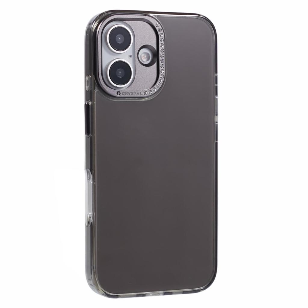For iPhone 16 Plus Case TPU+PC Phone Back Cover Lens Frame Rhinestone Decorated