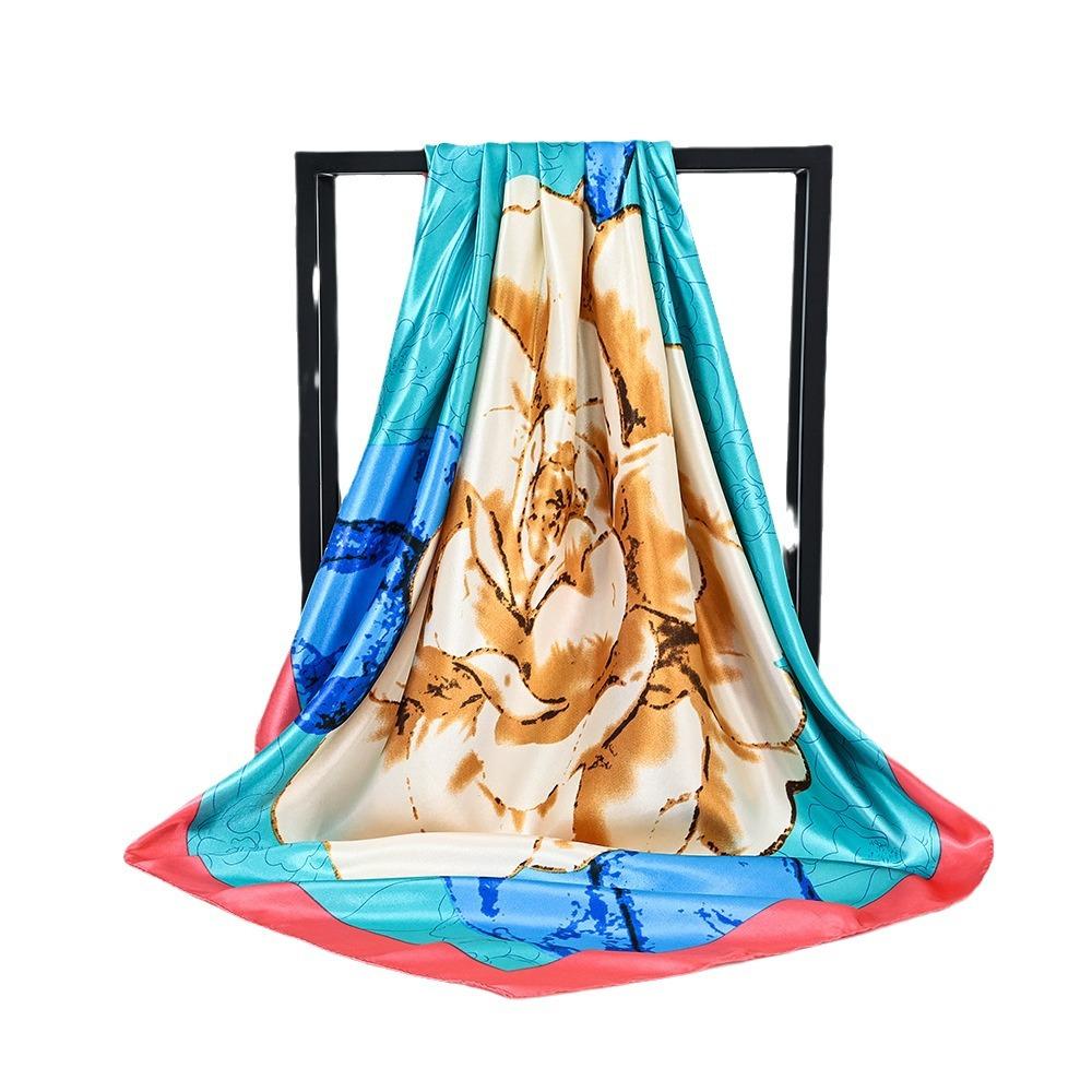 Silk Simulation Square Scarf Women Designer Floral Print Satin Scarves For Lady Foulard Bandana Scarfs Neckerchief 90Cm Hijab