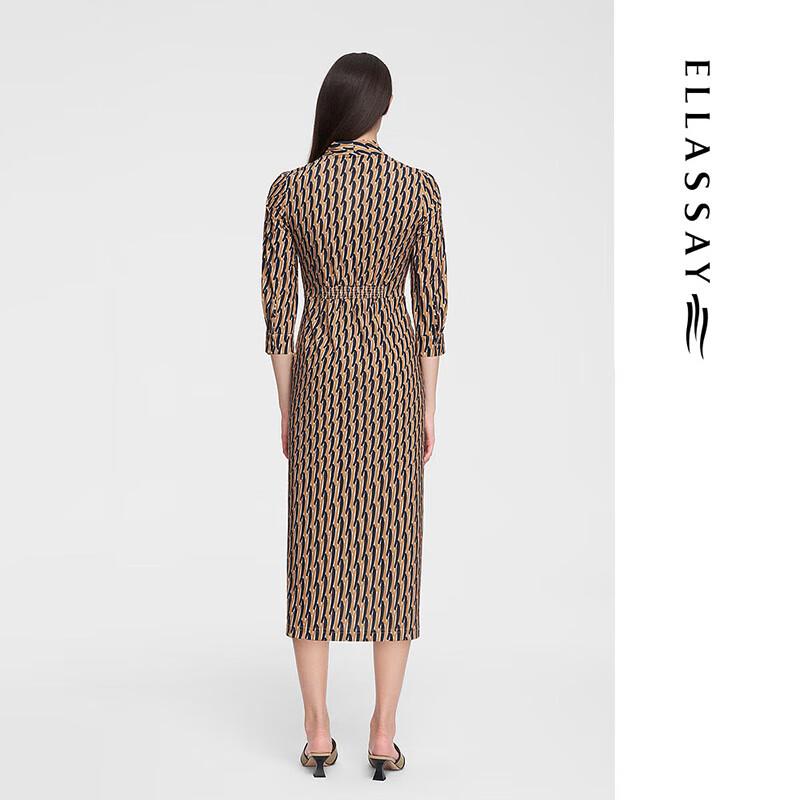 ELLASSAY Women's Floral Geometric Retro Slit Midi Dress